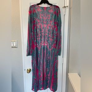 NWOT Southern Fried Chics Duster Barbie Pink & Turquoise Sequins XL